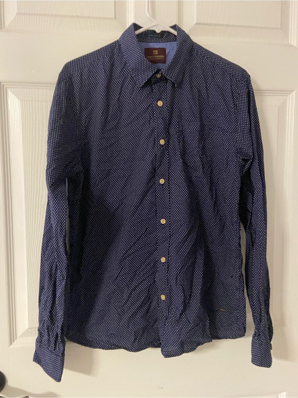 T41- SCOTCH & SODA Navy RETRO DE LUXE Polka Dot Amsterdam Couture Button Up Shir